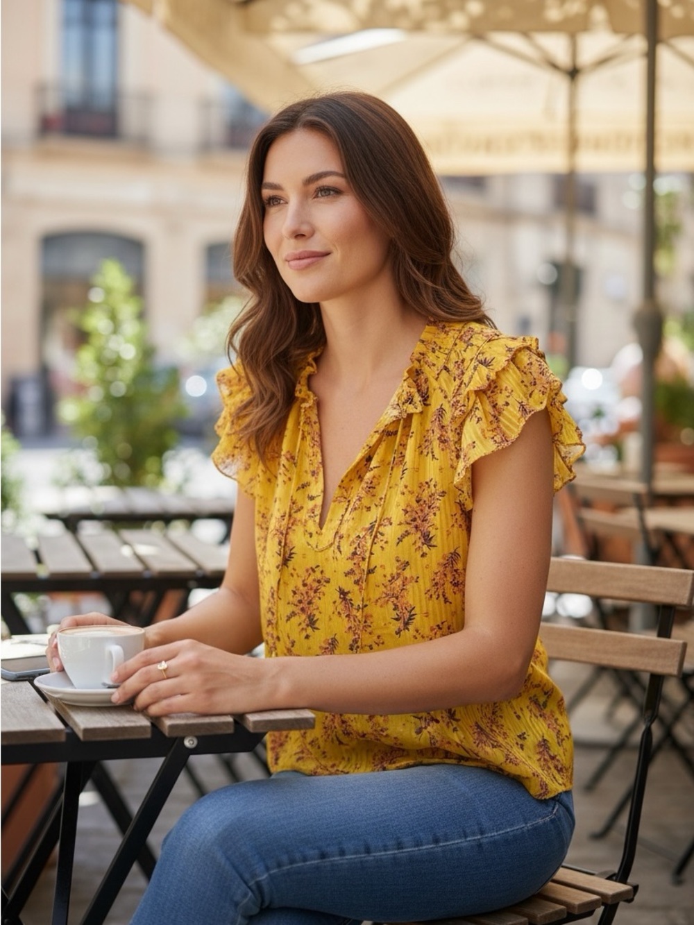 Ulla Johnson Yellow Floral Ruffle Cap-Sleeve top 8